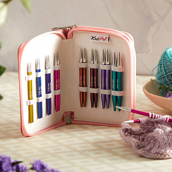 47425 Knit Pro Набор Deluxe Set укороченных съемных спиц для вязания Zing, алюминий, 8 видов спиц (новый дизайн арт.47409)